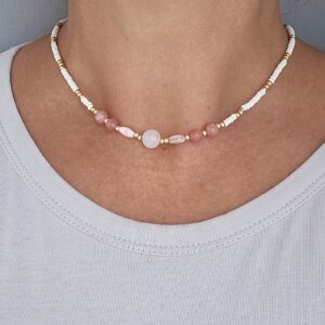 Kaelakee roosa kvartsiga "Noella"